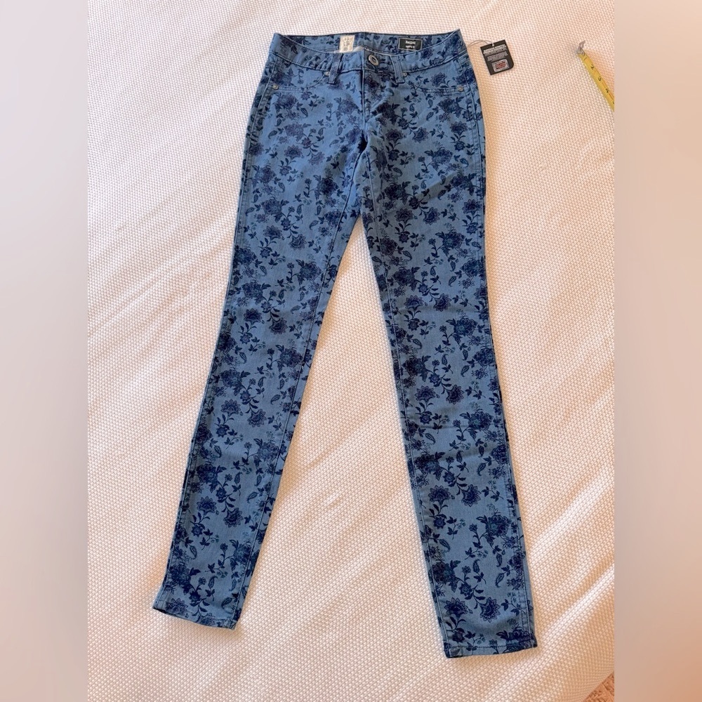 VOLCOM Railed Stretch Blue Floral Denim Legging Jeggings Skinny Jeans - Picture 3 of 15
